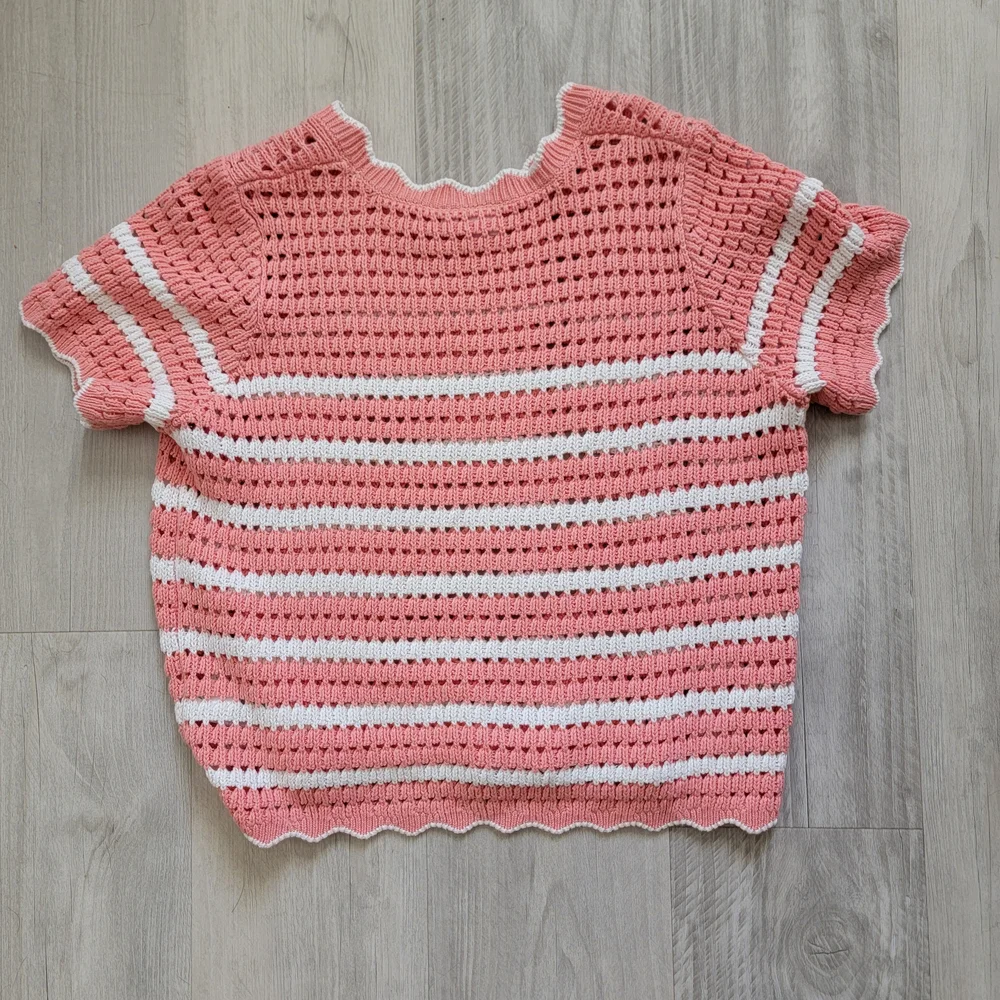 GAP Pink and White Crochet Stripe Sweater - Picture 5 of 5